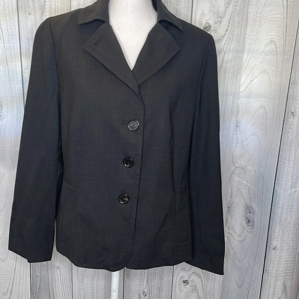 Akris Punto Blazer Jacket Wool Blend Lined Boxy Black Sz 14